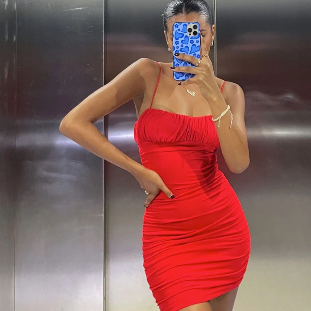 Princess polly red ruched mini dress